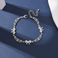 Brass Pave Clear Cubic Zirconia Bowknot and Hollow Moon Link Bracelets&nbsp;BJEW-D387-01P