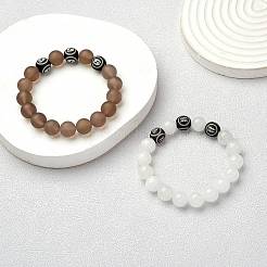 Natural White Jade Round Beaded Stretch Bracelet&nbsp;BJEW-SW00077-12