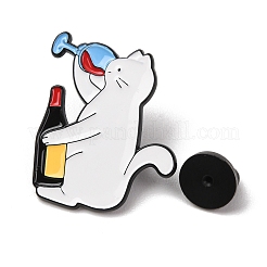 エナメルピン  バックパックや衣類用の黒色合金製ラペルピンバック  ワインを飲む猫  ホワイト  29.5x27mm&nbsp;JEWB-B047-02D