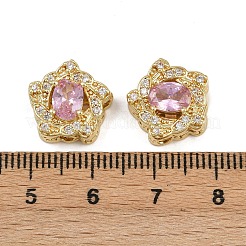 真鍮パヴェキュービックジルコニアマルチ連リンク  長持ちメッキ  花  ゴールドカラー  ピンク  13.5x13.5x6mm  穴：2mm&nbsp;ZIRC-F145-05G-02