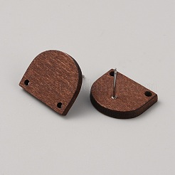 サドルブラウンウッドスタッドピアスパーツ  半円  15.5x18mm  穴：1.6mm  ピン：0.9mm&nbsp;WOOD-WH0125-10A