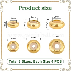 12 個 3 スタイル 925 スターリングシルバービーズ  ゴム入り  スライダービーズ  ロンデル  18KGP本金メッキ  5~7x2~3.5mm  穴：2mm  4個/スタイル&nbsp;STER-PH0002-08