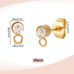 304ステンレススチールスタッドピアス金具20個  水平ループとクリスタルラインストーン付き  コラム  ゴールドカラー  7x4mm  穴：1.8mm  ピン：0.7mm&nbsp;STAS-UN0059-11