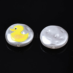 3dプリントABSプラスチックイミテーションパールビーズ  アヒルとフラットラウンド  きいろ  16x5mm  穴：0.9mm&nbsp;KY-S163-430