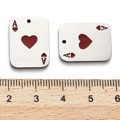304ステンレスペンダント  エナメル  ハートのエースのチャームが付いた長方形  レッド  20x15x1.5mm  穴：1.2mm&nbsp;STAS-H438-09P-02