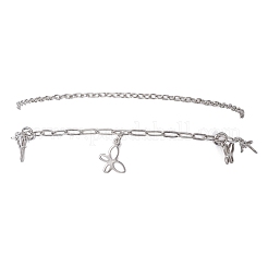 2Pcs 2 Styles 304 Stainless Steel Cable Chain Paperclip Chain Charm Double Layer Anklets for Women&nbsp;AJEW-AN00740-01