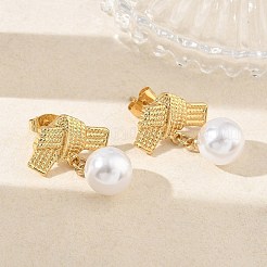 304 Stainless Steel & ABS Plastic Pearl Stud Dangle Earrings&nbsp;SA-CBA2696-40G