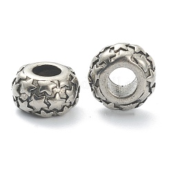 304ステンレススチールヨーロピアンビーズ  大穴ビーズ  スターとロンデル  アンティークシルバー  11x6.5mm  穴：5mm&nbsp;STAS-I181-040AS