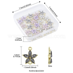 24 個 4 色の合金ラインストーンコネクタチャーム  花のリンク  ゴールドカラー  ミックスカラー  18x15mm  6個/カラー&nbsp;ALRI-FS0001-13