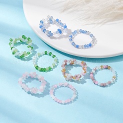 2 個 2 スタイルのガラス編組ビーズフラワーストレッチリングセット女性用  ミックスカラー  内径：17.5~18mm  1個/スタイル&nbsp;RJEW-JR00592