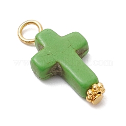クロスダイ合成ターコイズペンダント  鉄ループ付き  ミックスカラー  ゴールドカラー  22.5x12x3.5mm  穴：3mm&nbsp;PALLOY-JF04255-01