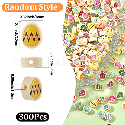 プリントされた手作りポリマー粘土ビーズ300個  イースターエッグ  ミックスカラー  10x8x5mm  穴：1.6mm&nbsp;CLAY-SC0002-74