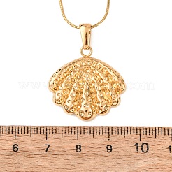 304 Stainless Steel Textured Shell Shape Pendant Snake Chain Necklaces for Women&nbsp;NJEW-F354-10G