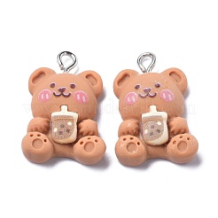 樹脂チャーム  鉄ループ付き  クマ  ダークサーモン  24.5x16x6mm  穴：2.5mm&nbsp;X-RESI-G026-03