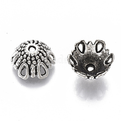 チベット風合金ビーズキャップ  マルチ花弁  カドミウムフリー＆鉛フリー  アンティークシルバー  12x7mm  穴：1.4mm  内径：11mm  約1000個/1000g&nbsp;TIBE-N006-03AS-LF