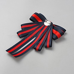 女性用ポリエステル＆合金ラインストーン蝶結びブローチ  ミッドナイトブルー  205x120~125x27.5mm&nbsp;JEWB-WH0039-12B
