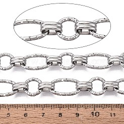 304ステンレススチールテクスチャーオーバルリンクチェーン  溶接されていない  スプールで  変色なし  ステンレス鋼色  19.5x11x2mm  約32.81フィート（10m）/ロール&nbsp;CHS-Q009-13P