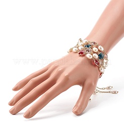 Plum Blossom Flower Glass Link Bracelets Set for Teen Girl Women&nbsp;X1-BJEW-TA00017