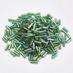 ガラス竹ビーズ  透明色の虹  ライムグリーン  9x2mm  穴：0.5mm  約7000個/袋&nbsp;SEED-E001-9mm-167