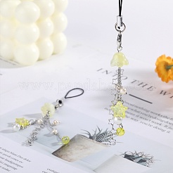 ガラス＆アクリル携帯ストラップ  真鍮のスターチェーン付き  ゴールデンロッド  11.5cm  2個/セット&nbsp;HJEW-SW00079-01