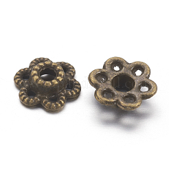6 -petal花合金ビーズキャップ  チベットスタイル  カドミウムフリー＆ニッケルフリー＆鉛フリー  アンティークブロンズ  7x2mm  穴：1.5mm&nbsp;TIBEB-00992-AB-NR