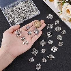 チベットスタイルの合金リンク/コネクターチャームセット120個、13スタイル  カドミウムフリー＆鉛フリー  混合図形  アンティークシルバー  19~33x12~23x1~4.5mm  穴：1~2.5mm&nbsp;TIBE-PH0002-49