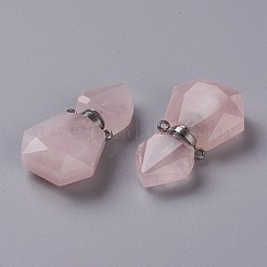 六角形の天然ローズクォーツ香水瓶ペンダント  304ステンレススチール製金具付き  多面カット  ステンレス鋼色  27~27.5x16~17x8mm  穴：1.4mm  容量：0.1ml（0.00fl.oz）&nbsp;G-H241-03F-P