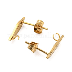 イオンプレーティング（IP）304ステンレススチールスタッドピアス金具  垂直ループ付き  中空葉  ゴールドカラー  15x4mm  穴：2.5mm  ピン：0.7mm&nbsp;STAS-H180-14G