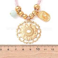 304 Stainless Steel Flower Cowboy Hat Pendant Polyester Cord Necklaces&nbsp;NJEW-C105-02G
