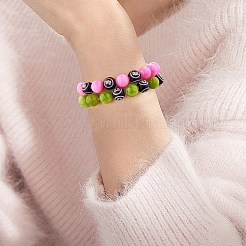 グリーン イエロー ナチュラル イエロー ジェイド ラウンド ビーズ ストレッチ ブレスレット  女性のための星座アクセサリージュエリー  天秤座  内径：2インチ（5.2cm）  ビーズ：10mm&nbsp;BJEW-SW00077-06