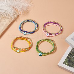 3Pcs 3 Style Evil Eye Polymer Clay & Glass Seed Beaded Stretch Bracelets Set for Women&nbsp;BJEW-JB09228