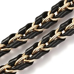 チェーンバッグストラップ  合金とpu革の財布ストラップ付きの鉄  ライトゴールド  ブラック  115x1cm&nbsp;FIND-A002-03LG-A