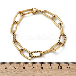 304ステンレススチールペーパークリップチェーンブレスレット  カニカン付き  テクスチャ  ゴールドカラー  7-5/8インチ（19.5cm）&nbsp;X-BJEW-F412-02G