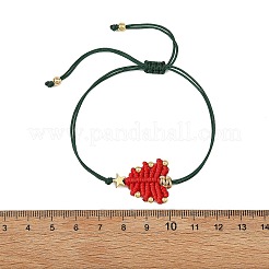 Adjustable Christmas Tree Braided Nylon String Bracelets with Brass Star&nbsp;BJEW-TA00762-01