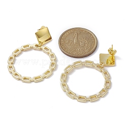 304ステンレススチールピン付き合金リングダングルスタッドピアス  ゴールドカラー  45x33mm&nbsp;EJEW-JE05338