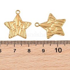 304ステンレスペンダント  ハンマー加工の星型チャーム  ゴールドカラー  21.5x19.5x1.5mm  穴：1.6mm&nbsp;SA-CBA9FD2-04G