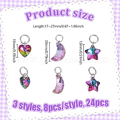 24Pcs 3 Styles Star & Moon & Heart Glass Shoes Charms&nbsp;PALLOY-PH01715
