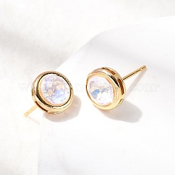 Brass Glass Stud Earrings&nbsp;EJEW-F391-05G-02