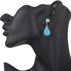 Glass & Synthetic Turquoise Teardrop Dangle Stud Earrings&nbsp;EJEW-MZ00586