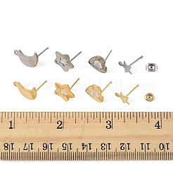 16個 8スタイル 304ステンレススチールスタッドピアス金具  16個のイヤーナット付き  星と月と心  ゴールデン·ステンレス鋼色  10~14.5x8~11.5x0.8mm  穴：1.4~1.6mm  ピン：0.7~0.8mm&nbsp;STAS-FS0001-86