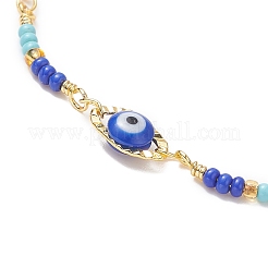 Brass Evil Eye Link Chain Bracelet with Glass Beaded for Women&nbsp;BJEW-JB09385