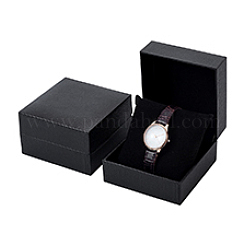 Black Paper Watch Packing Boxes with Flip-Top and Pillow Inside&nbsp;CON-WH0816-018A
