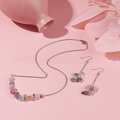 Natural Fluorite Chips Beaded Jewelry Set&nbsp;SJEW-JS01231-02