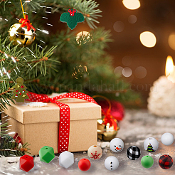 クリスマステーマのシリコンビーズと木製ビーズの43つのスタイル17個  混合図形  ミックスカラー  12~30x12~31.5x7
~14mm  穴：2~4mm&nbsp;SIL-HY0001-24