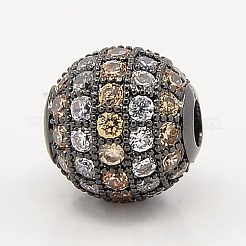 PeachPuff & Clear CZ Jewelry Findings Brass Micro Pave Cubic Zirconia Round Beads&nbsp;ZIRC-M015-12B-NR