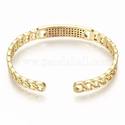 Brass Micro Pave Clear Cubic Zirconia Cuff Bangles&nbsp;BJEW-S142-002-NF