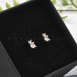 真鍮マイクロペーブクリアキュービックジルコニアスタッドピアス  鉛フリー＆カドミウムフリー  長持ちメッキ  ラックめっき  18KGP本金メッキ  5.5x3mm&nbsp;EJEW-R016-01G-02
