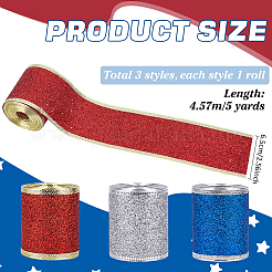 3 Rolls 3 Colors Sparkle Polyester Ribbon with Glitter Powder&nbsp;OCOR-PH0005-54