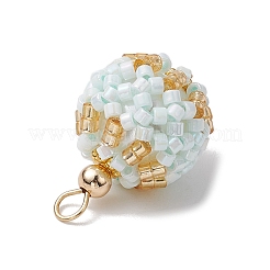 シードビーズペンダント  ゴールデン真鍮パーツ  ラウンド  アクアマリン  23x16mm  穴：3mm&nbsp;PALLOY-MZ00376-01
