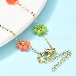 304 Stainless Steel & Synthetic Stone Daisy Flower Chain Anklets for Women&nbsp;AJEW-B031-01G-03